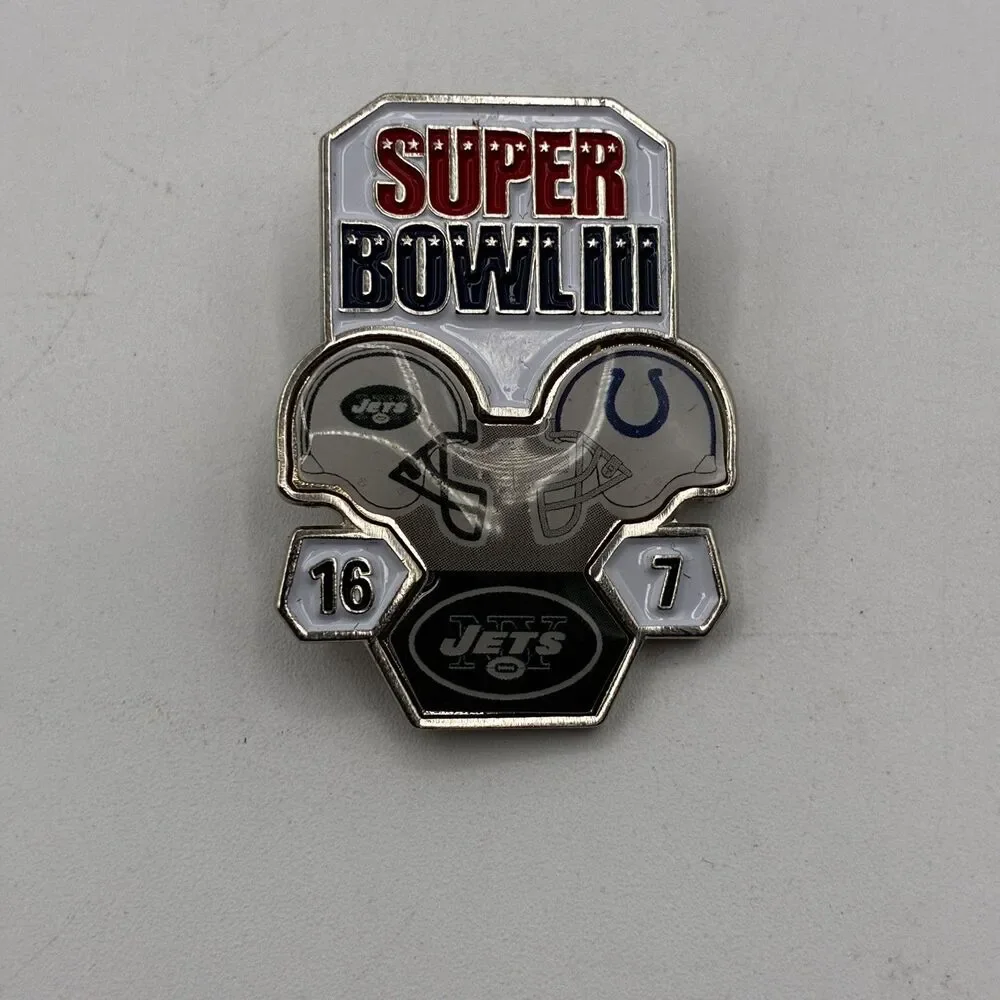 Vintage Super Bowl III Pin New York Jets vs Baltimore Colts 16-7 Commemorative